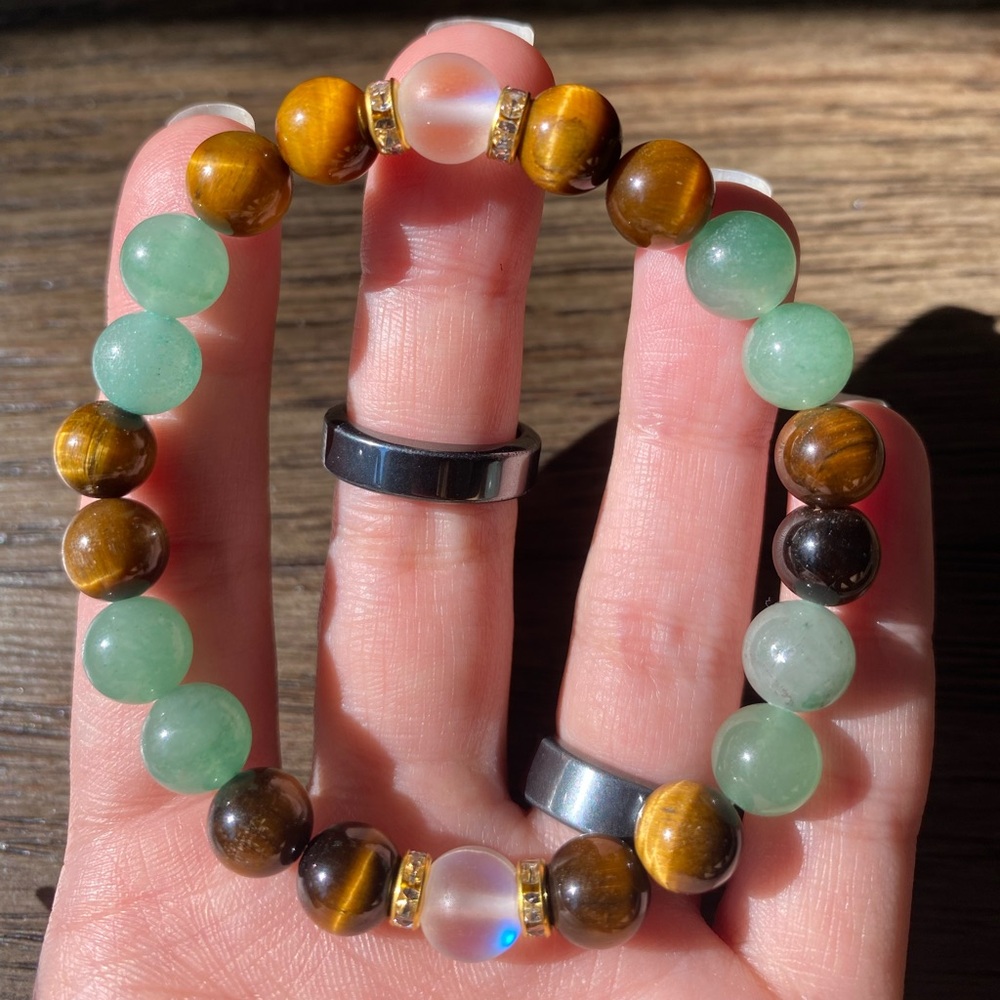 Handmade Tiger’s Eye & Green Aventurine Crystal Beaded Bracelet
